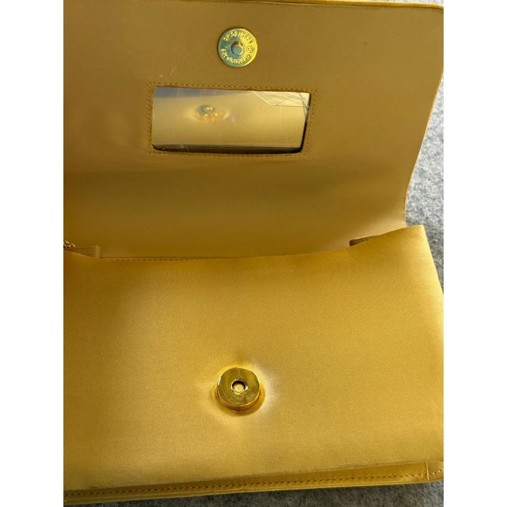 Unbranded Satin Evening Clutch Bag Womens OS Gold Yellow Braided Strap Mirror